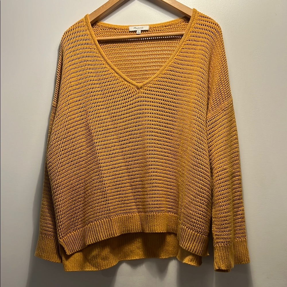 Madewell Orange V-Neck Knit Sweater